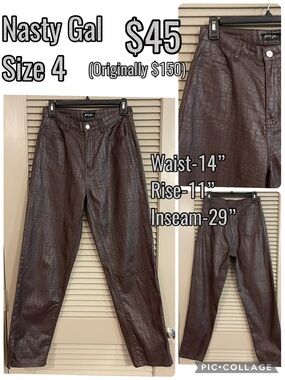 Nasty Gal Dark Brown Croc-Embossed Faux Leather Pants